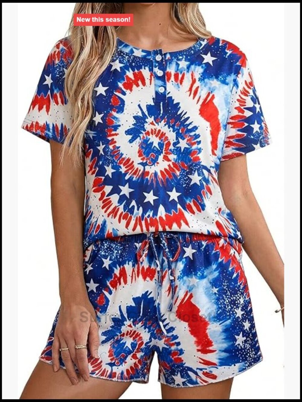 2 Piece Patriotic Short Set Button Down Shirt High Waist Shorts USA Flag Tie-Dye